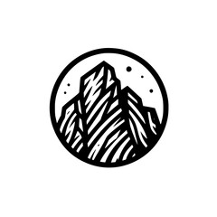 Mountain Icon in a Circle: Black and White Vector Logo, Adventure, Outdoors