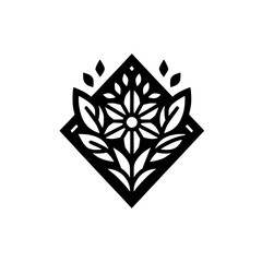 Minimalist Geometric Floral Design: Black & White Logo, Botanical Illustration