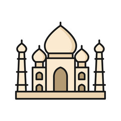 Taj Mahal vector icon illustration on white background. Historical building and monument icons in solid line style