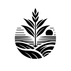 Minimalist Nature Icon: Plant, Sun, and Field