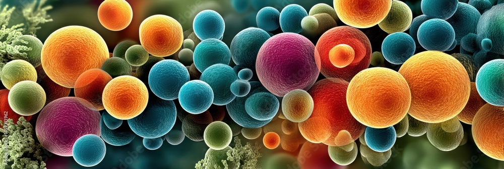 Poster microscopic view of superbug bacteria displaying resistance to antibiotic treatment in a vibrant arr
