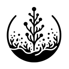 Botanical Circle Logo Design: Minimalist Black & White Illustration