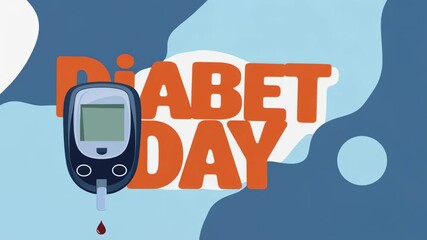 Glucometer next to letters "diabetes day". World Diabetes Day awareness concept. Medical device for measuring blood sugar for patient control and health.