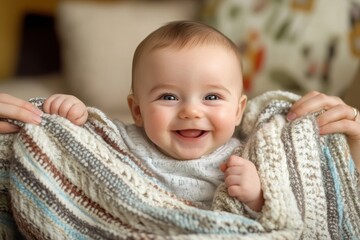 mothers hands holding baby blanket with care
