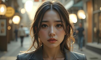 Obraz premium Asian heartbroken woman - young girl experiencing intense emotional pain, significant loss or rejection, feeling of distress, sadness and confusion