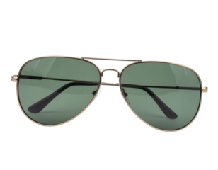 Classic aviator sunglasses with green-tinted lenses and a thin metal frame.