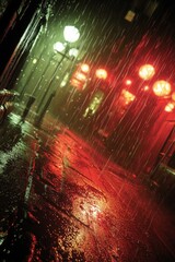 Rainslicked street reflecting vibrant lights
