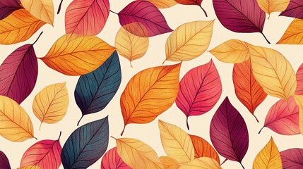 Obraz premium Colorful Hand-Drawn Autumn Leaves on Light Background