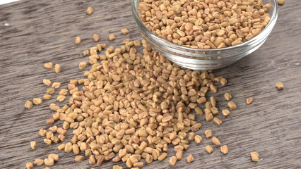 Methi or fenugreek seeds with methi leaves.Methi seeds is good for health.
