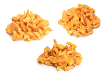 Dried melon slices isolated on a white background.