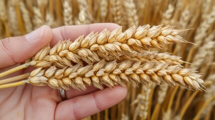 Wheat Stalks Held in Hand in Field