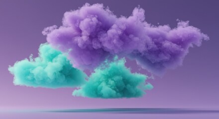 Floating Pastel Purple and Teal Clouds Abstract 3D Rendering