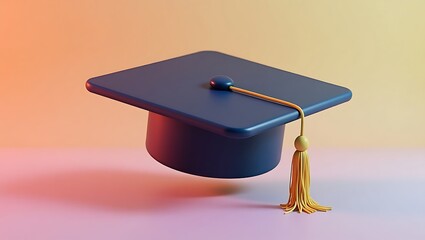 Graduation cap tilted with tassel, minimalist 3D