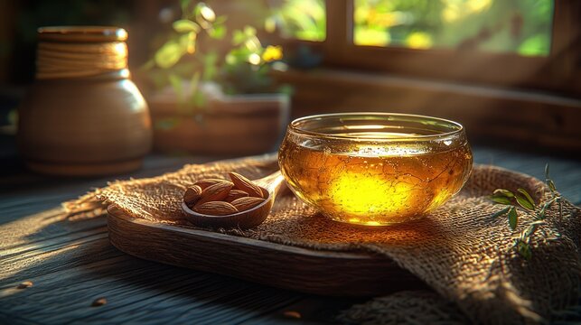 Golden elixir in a sunny setting