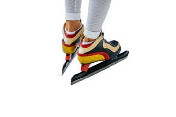 legs male speed skater in white skin suit, cut out on transparent background