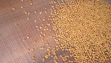 Methi or fenugreek seeds with methi leaves.Methi seeds is good for health.
