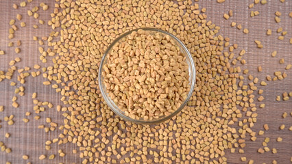 Methi or fenugreek seeds with methi leaves.Methi seeds is good for health.
