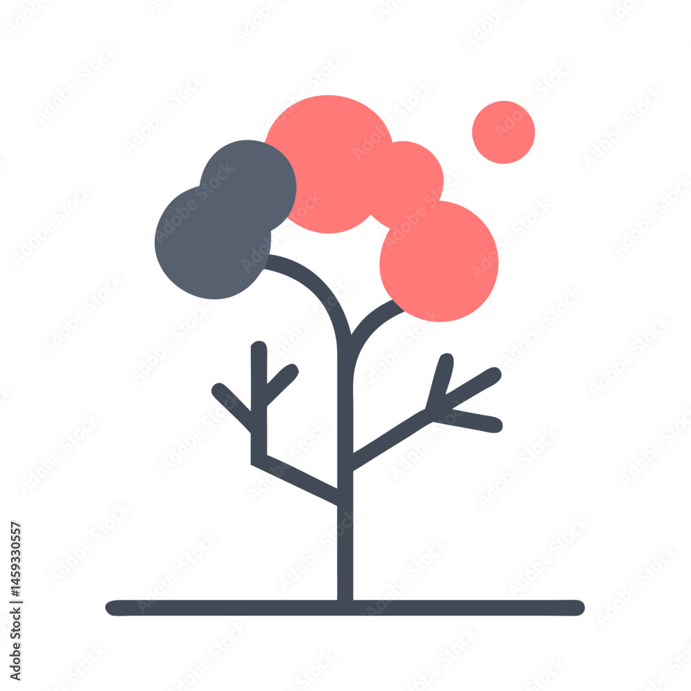 Sticker minimalist abstract tree icon with red and gray rounded foliage