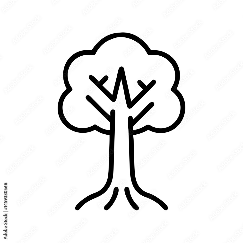 Poster simple line art tree icon with roots