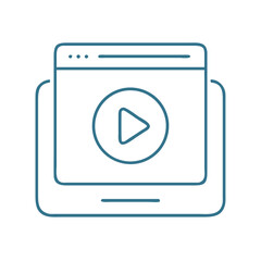 Video Player Window Icon with Play Button in Minimal Line Art Style