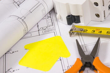 Electrical components for electric installations, construction drawings, work tools and shape of...