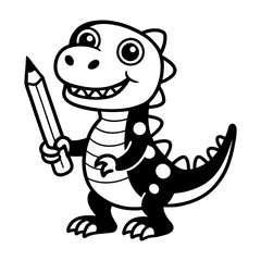 Download Cute Dinosaur Holding Pencil Cartoon Vector Icon Illustration. Eps File For Design.