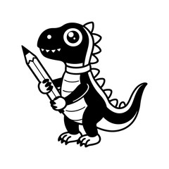 Download Cute Dinosaur Holding Pencil Cartoon Vector Icon Illustration. Eps File For Design.