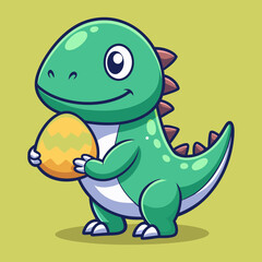 Download Cute Dino Holding Egg Cartoon Vector Icon Illustration. Eps File For Design.