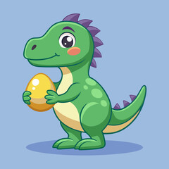 Download Cute Dino Holding Egg Cartoon Vector Icon Illustration. Eps File For Design.