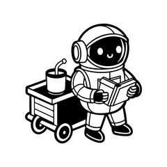 Download Cute Astronaut Reading Book With Coffee Cartoon Vector Icon Illustration Eps File For Design.
