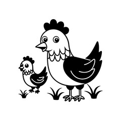 Download Cute Mom Chicken And Chick Cartoon Vector Icon Illustration. Eps File For Design.