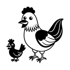 Download Cute Mom Chicken And Chick Cartoon Vector Icon Illustration. Eps File For Design.