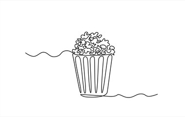 Fototapeta na wymiar Popcorn in a cup continuous one line drawing. Vector illustration Popcorn in a cup continuous one line drawing. Editable stroke. 