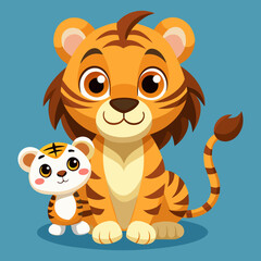 Fototapeta premium Download Cute Lion Holding Baby Tiger Cartoon Vector Icon Illustration Eps File For Design.