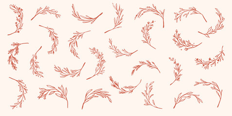 Set of Simple and Natural Floral Wreath Flower Botanical Rounded Logo Icon for Christmas, Wedding, Greeting Cards, Save The Date, Floral Frame and Greenery Border in Vector