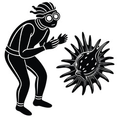 Scuba diving vector silhouette illustration Diver looking at nudibranch