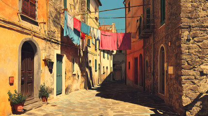 Old stone street in coastal Italian town