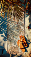 Towel with boho pattern spread on tropical beach