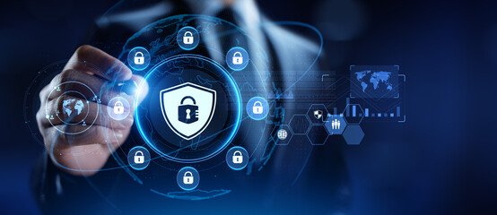 Cyber security access control data protection personal information privacy concept. Businessman...