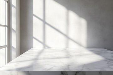 Fototapeta premium Minimalist marble surface bathed in sunlight