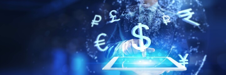 Digital Dollar and Global Currency Exchange Business and finance concept.
