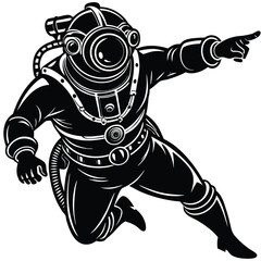 Scuba diving vector silhouette illustration Diver pointing forward