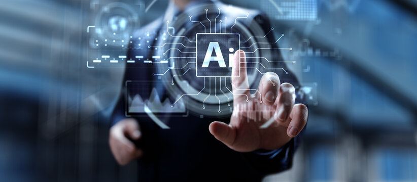 Artificial Intelligence Technology and Global Business Strategy Concept with Digital Interface. - Powered by Adobe