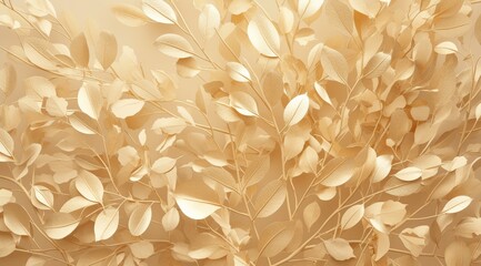 3D Golden Leaves Background for Wall Art Design