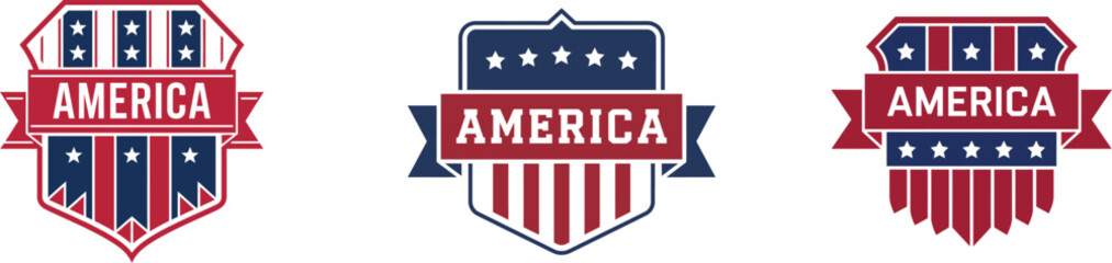 USA Patriotic Badge Vector Design,  American Flag Emblem with Stars and Stripes Shield illustration on white background