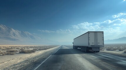 Obraz premium White Semi Truck on a Desert Road with Mountains