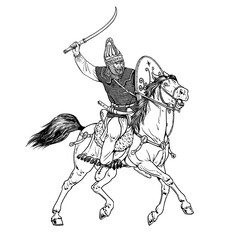 The Dacian cavalry. Ancient Dacian warrior horseman. Historical drawing.