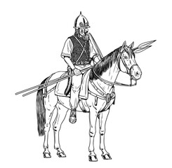 The Celtic Rider. Ancient warrior horseman. Historical drawing.	