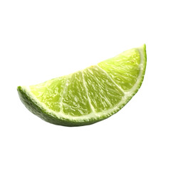 Freshly cut ripe green lime slice isolated on white background food photography studio setting close-up view for culinary use