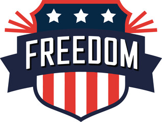 USA Freedom Badge Vector – Patriotic Emblem with Stars, Stripes, and Flags illustration on white background